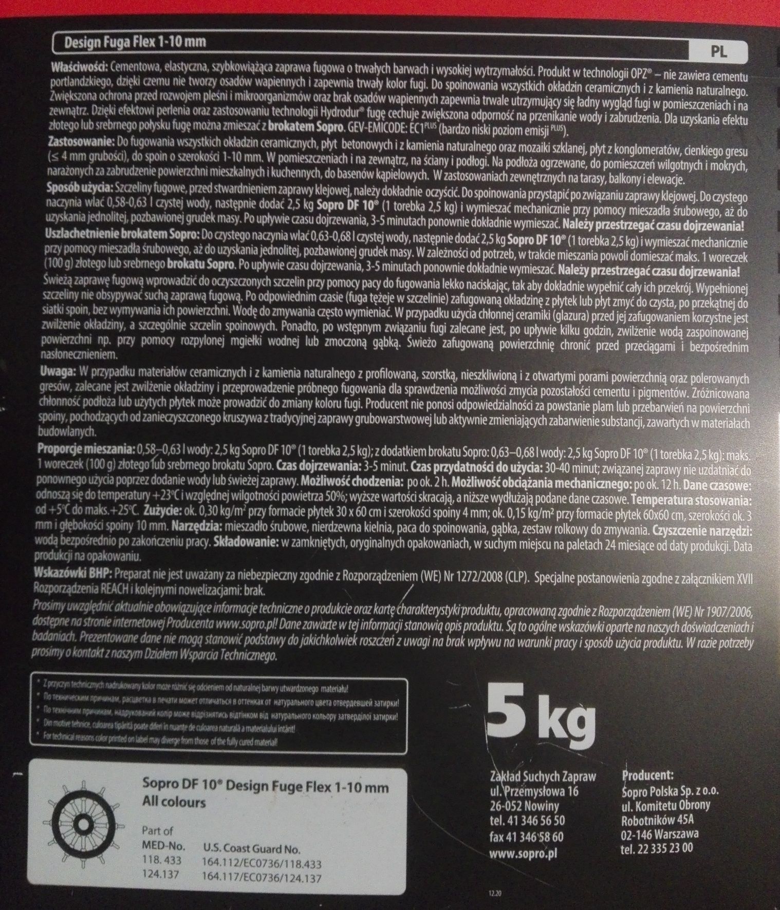 Fuga do płytek Sopro DF10 szara +gratis 3xUniBond Biala
