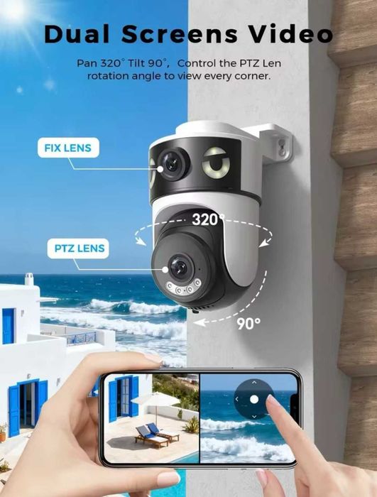 Вулична PTZ IP Камера 10MP 5K подвійна AI 5G Wi-Fi