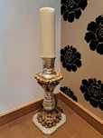 Candelabro em madeira com talha dourada e prateada
