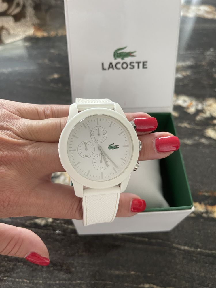 LACOSTE piękny zegarek biały na gumowej bransolecie