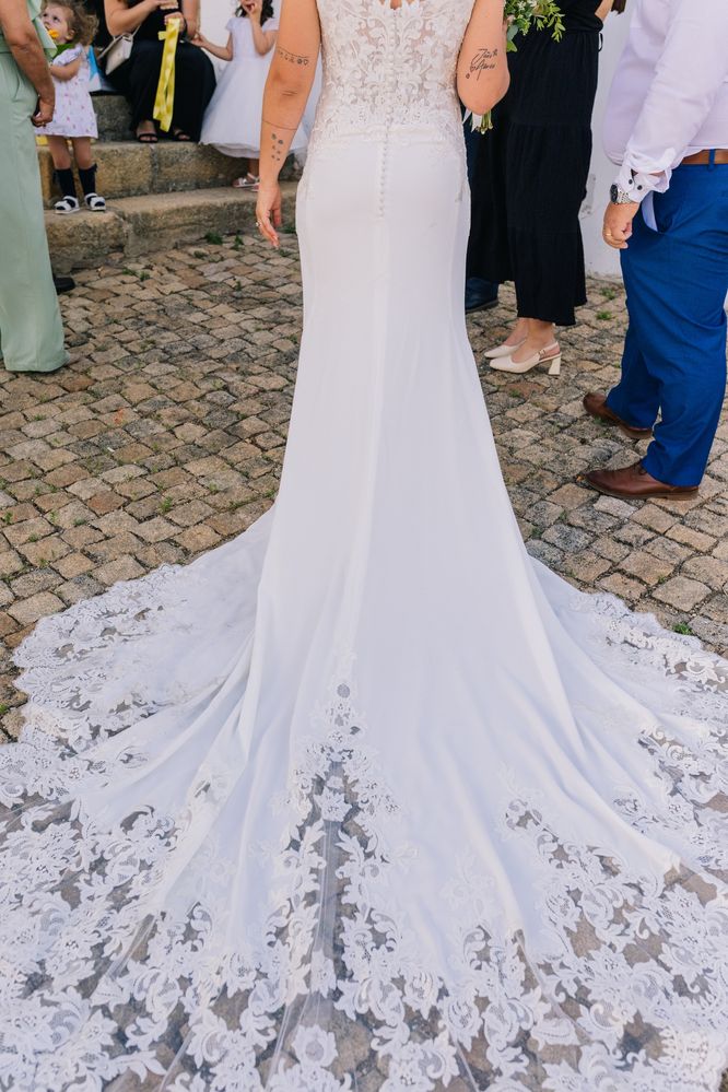 Vestido noiva cauda comprida renda