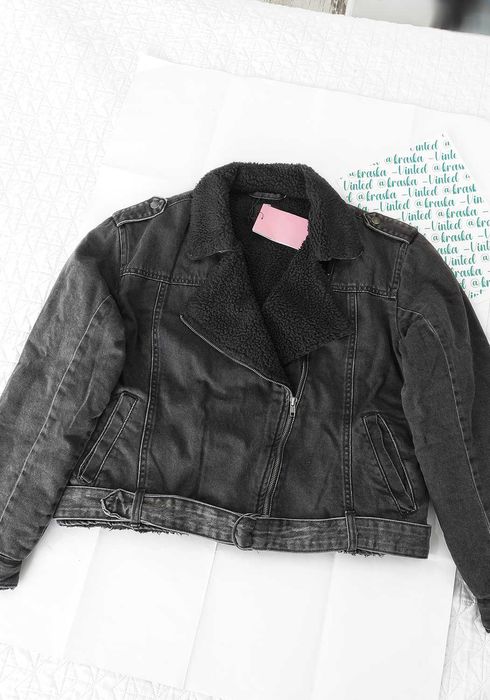Jeansowa kurtka ocieplana barankiem M 38 / L 40 ramoneska katana biker