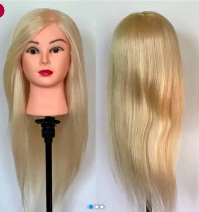 Манекен голова з натуральним волоссям 70% для зачісок стрижки болванка