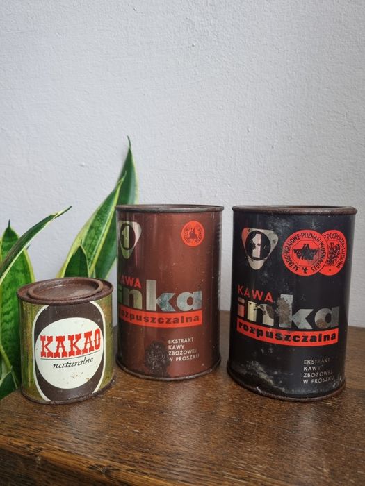 Puszki metalowe zabytkowe po kawie inka 1976 różne daty prl vintage