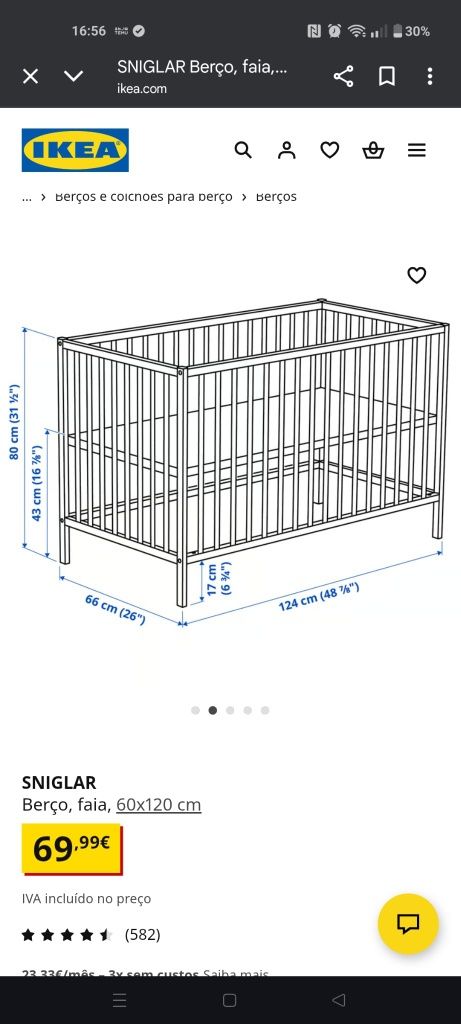 Cama de bebê do IKEA impecável