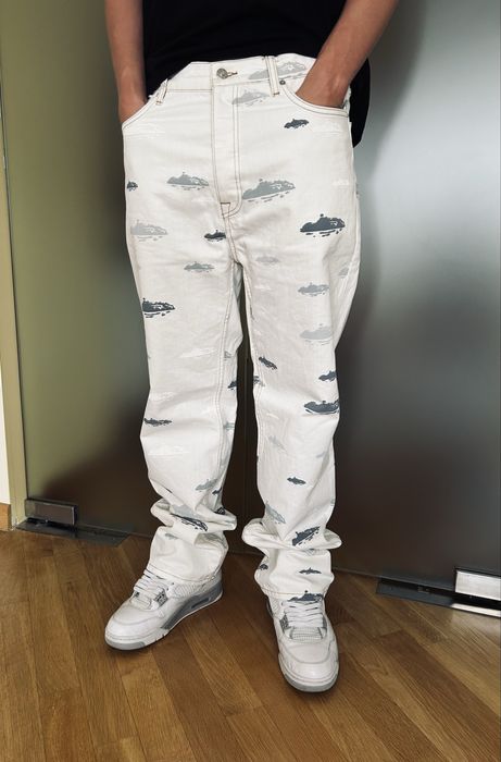 Spodnie jeansowe Corteiz Alcatraz pattern denim rozm L białe jak nowe