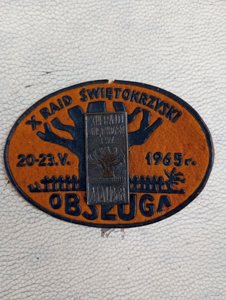 Plakietka plus znaczek metalowy X Rajd Świętokrzyski 65 i 68 rok