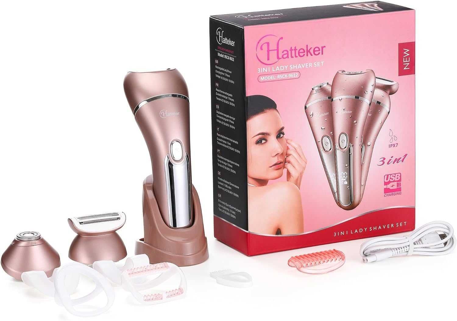 Hatteker dla kobiet, 3-w-1 Lady Shaver depilator USB