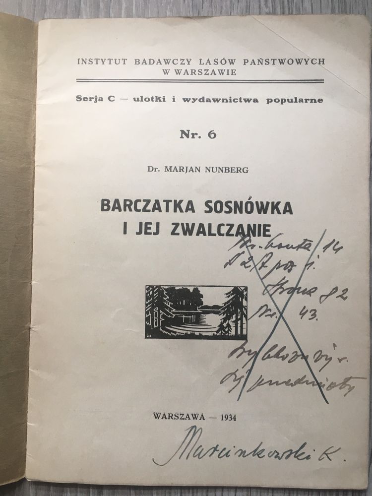 Barczatka sosnówka i jej zwalczanie Nunberg 1934 leśnictwo entomologia
