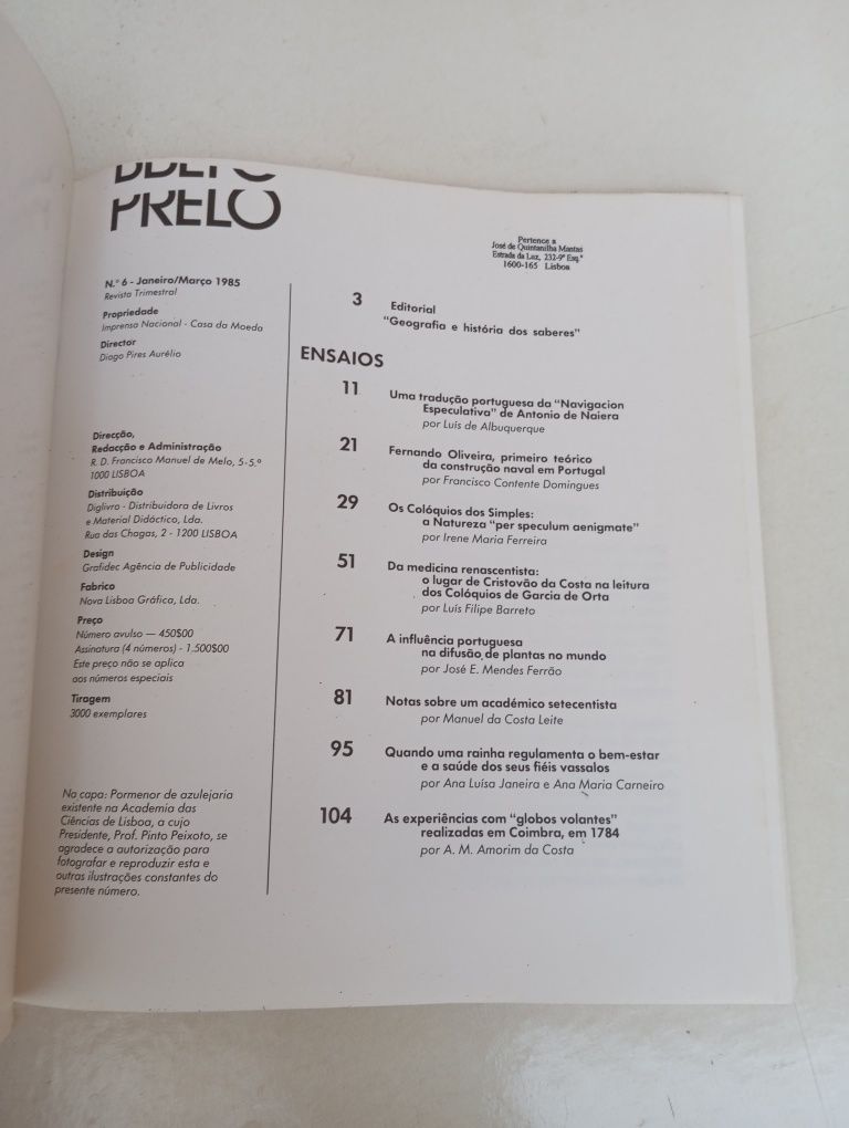 Revista Prelo 6 História das Ciências em Portugal