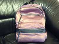 Рюкзак школьный тканевый под атлас розовый с кожаными ATMOSPHERE