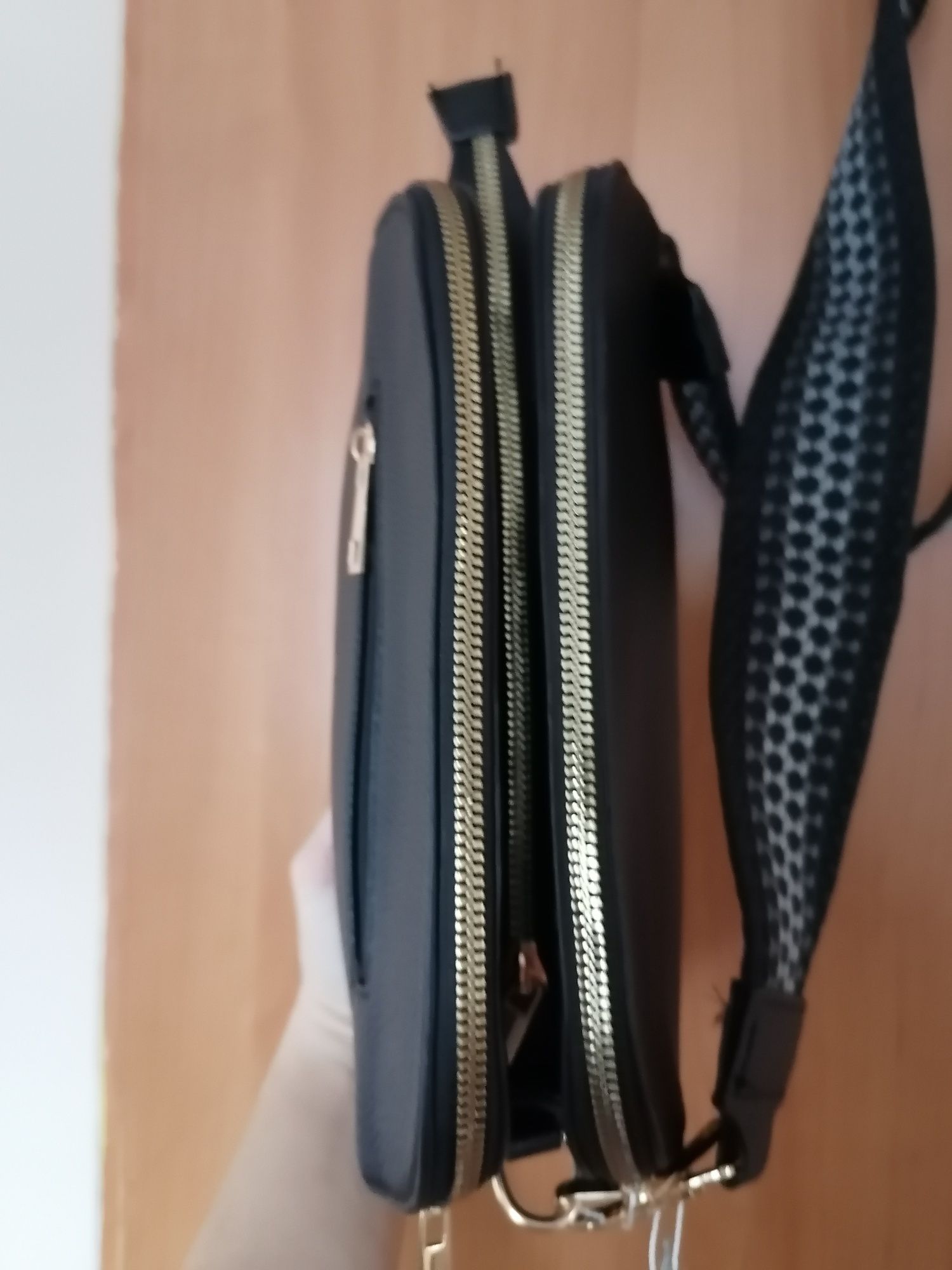 Nowa 3komorowa czarna torebka z paskiem boho