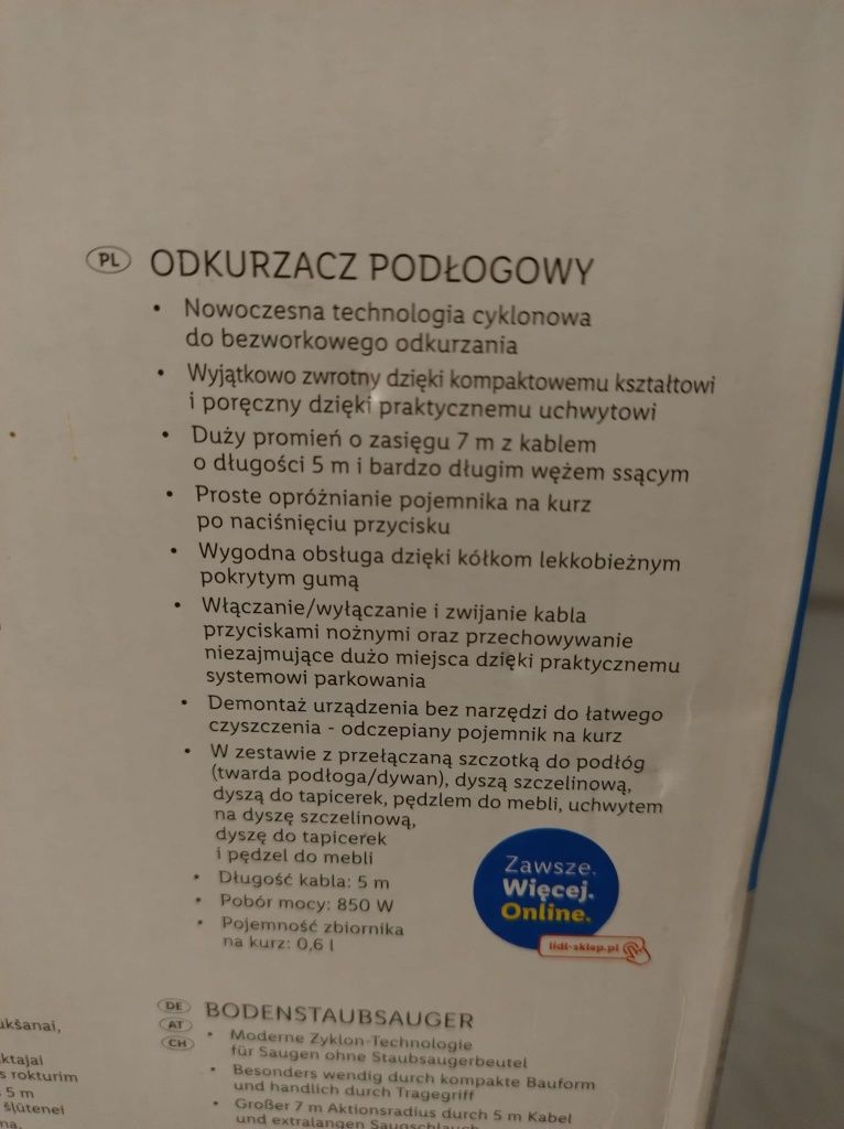 Bezworkowy odkurzacz podłogowy 850W SilverCrest