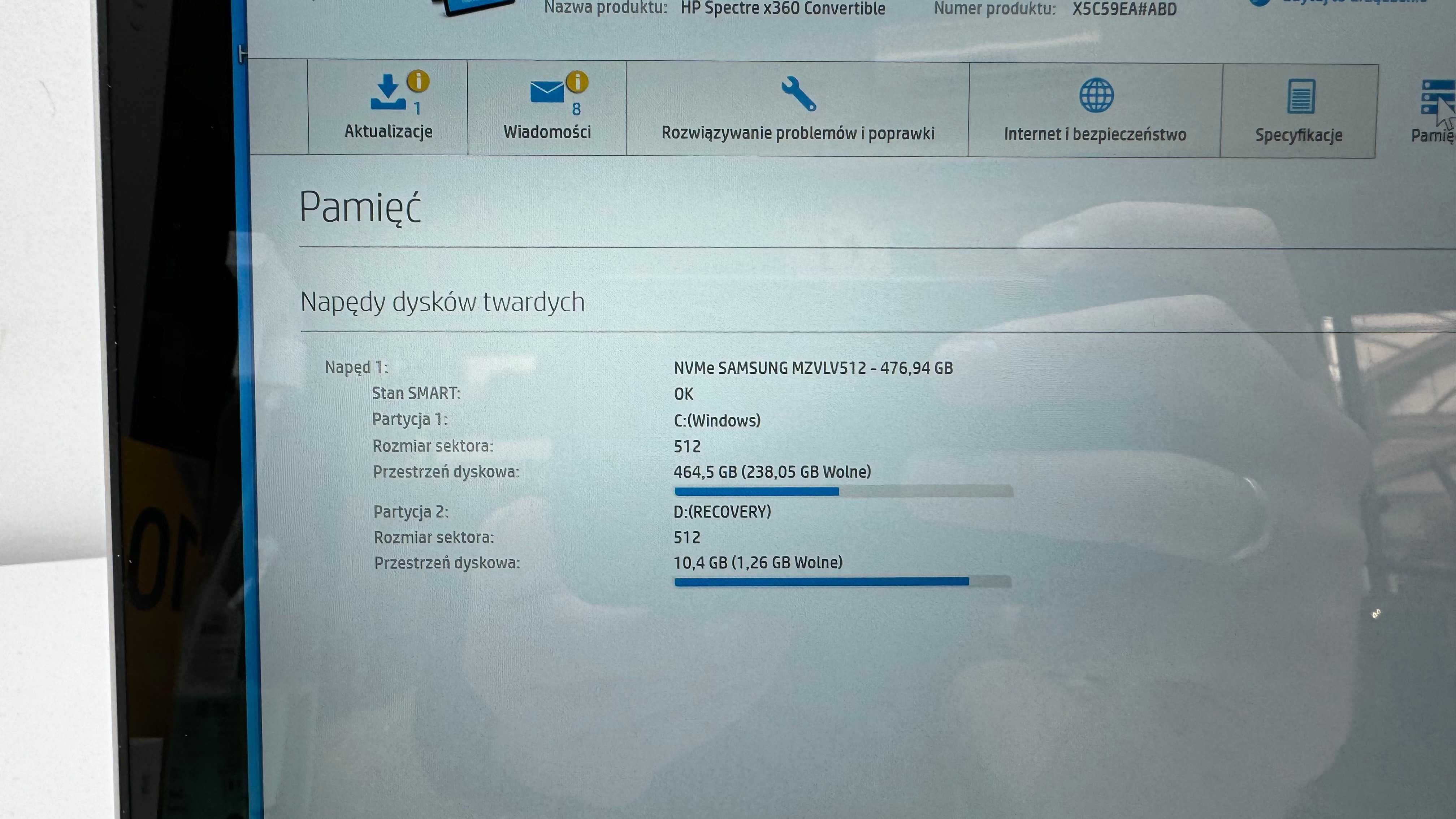 Laptop HP Spectre X360 13 i7 6500U 8/512GB SSD Qhd , b. dobry stan