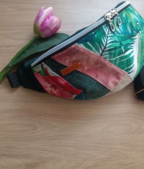 Nerka torebka saszetka patchworkowa zieleń pudrowy róż handmade