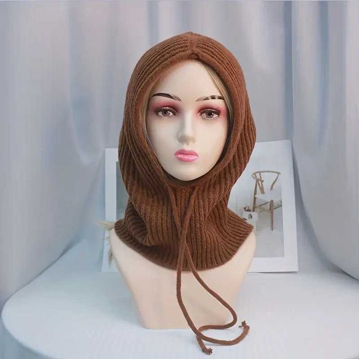 Damska Zimowa Ciepła Balaclava Czapka i Szal - Jednolity Brąz