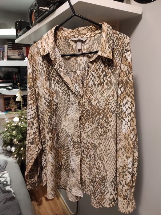 H&M koszula beżowa L XL oversize w zwierzęcy print