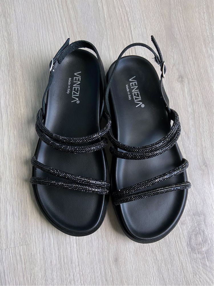 Sandały Venezia buty 37 kryształki błyszczące czarno lato paski