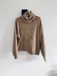 Sweter golf beżowy taupe H&M basic luźny