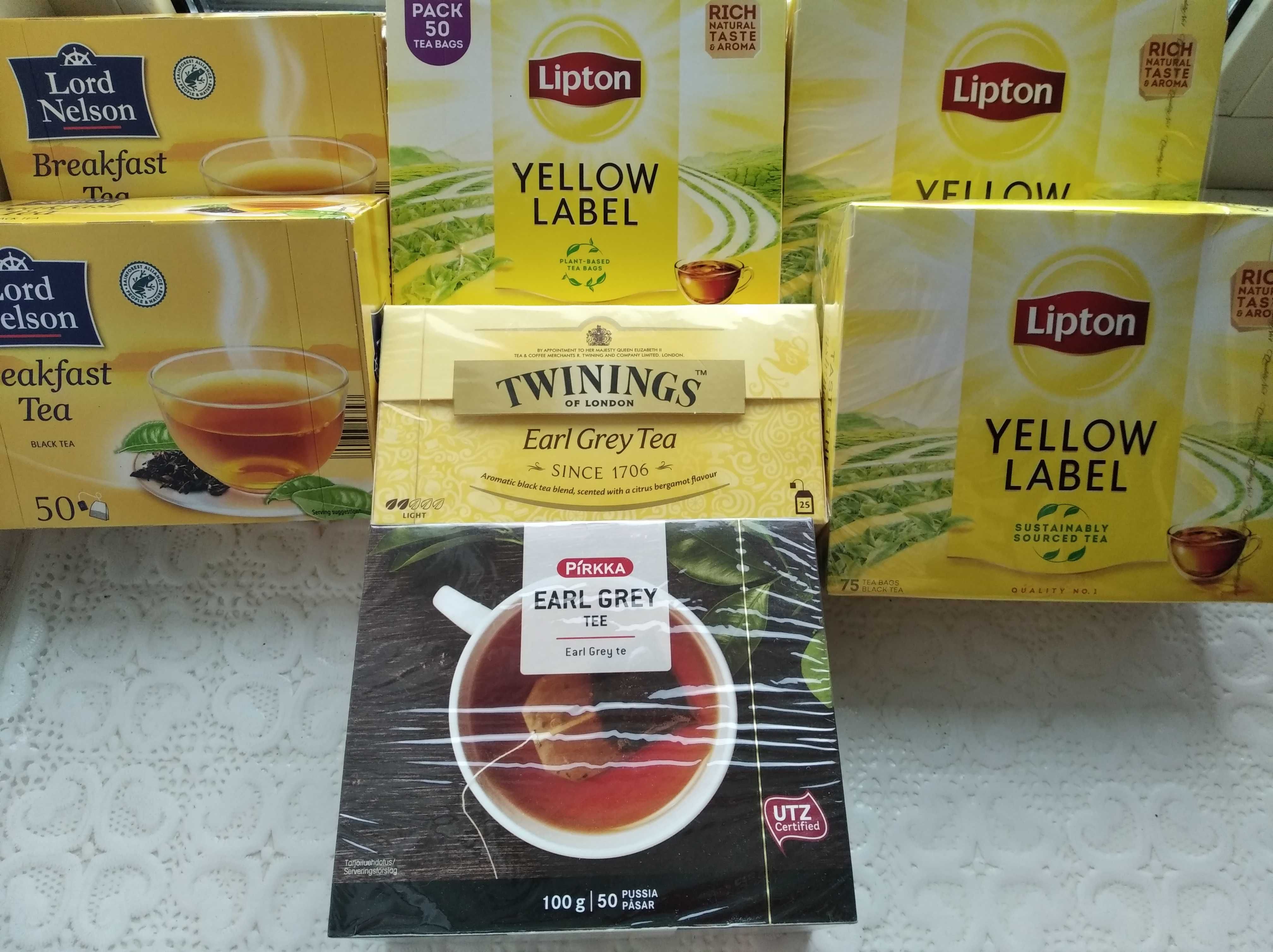 Черный чай,с бергамотом-Lipton,Pirkka,Lord Nelson,Twinings,кофе