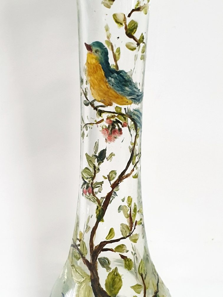 Lindissima antiga jarra solitária em vidro esmaltado à mão e assinada