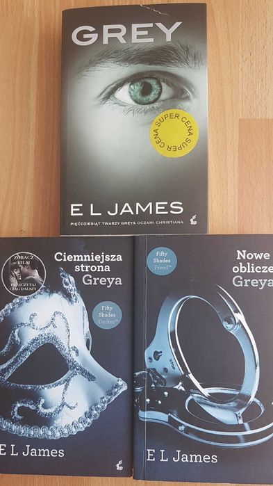 Popularna miłosna trylogia ostatnich lat autorstwa E L Jamesa.