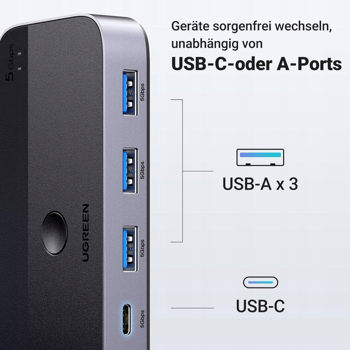 Przełącznik USB KVM 2PC z 1C3A 3.0 portami, przełącznik USB 2 w 4 w