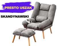 Fotel Skandynawski PRESTO Uszak Gray z podnóżkiem rozkładany