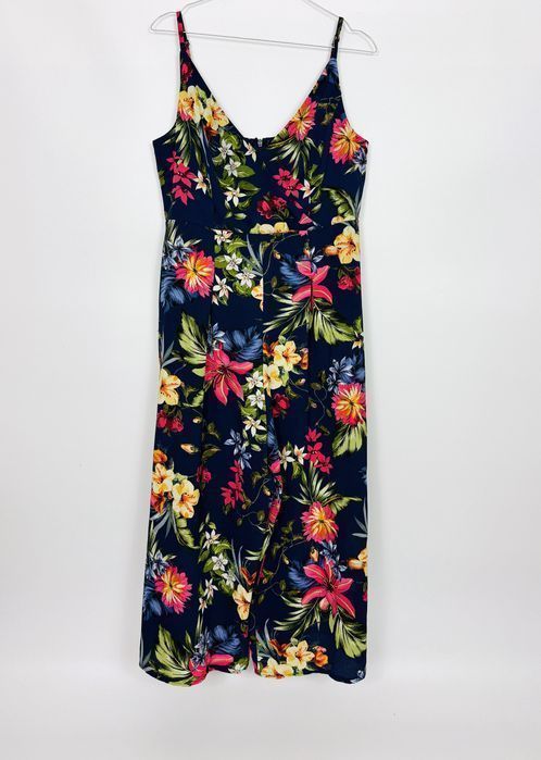 Granatowy kombinezon w kwiaty na ramiączkach XL 42 F&F
