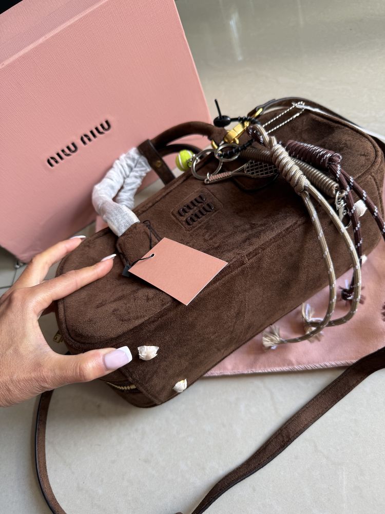 Miu Miu Arcadie suede bag torbeka skora zamszowa brazowa