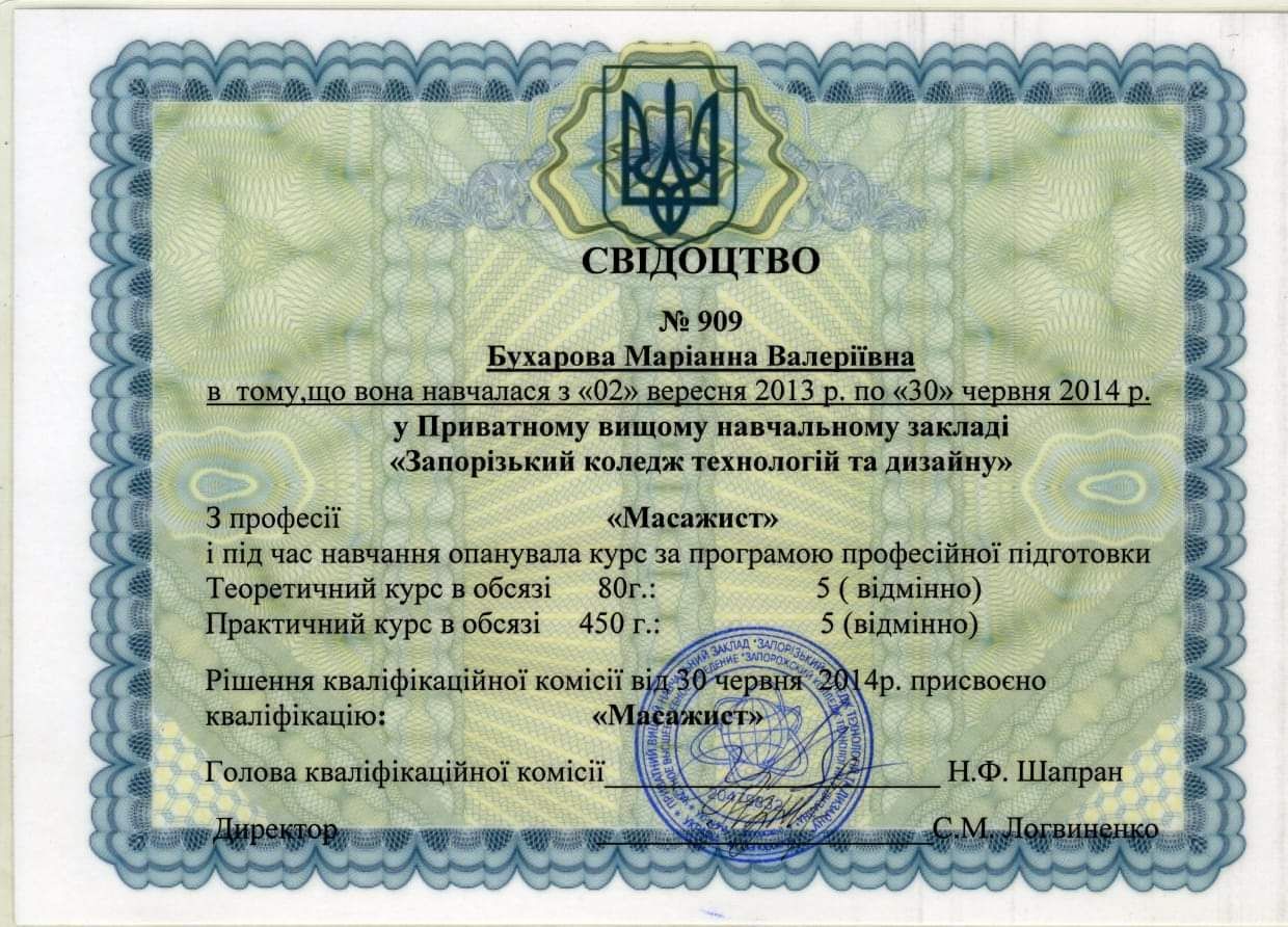 Массаж, Запорожье
