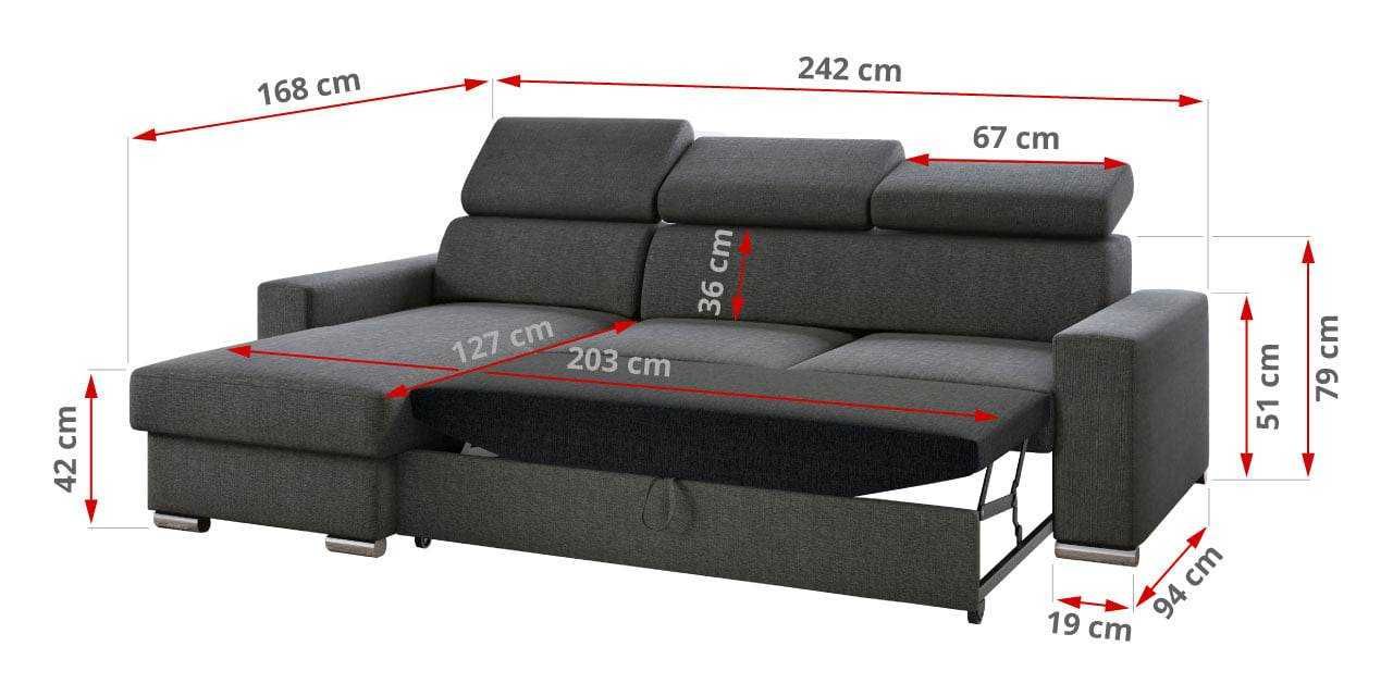 Narożnik ze skóry naturalnej z funkcją spania, regulowanymi zagłówkami