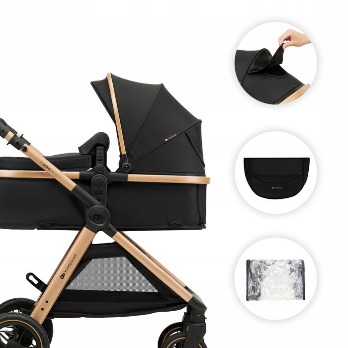kinderkraft esme wózek wielofunkcyjny 3w1 z fotelikiem mink pro black