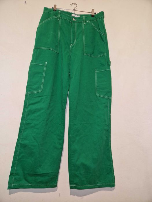 Карго джинси штани зелені широкі жіночі чоловічі светр комплект