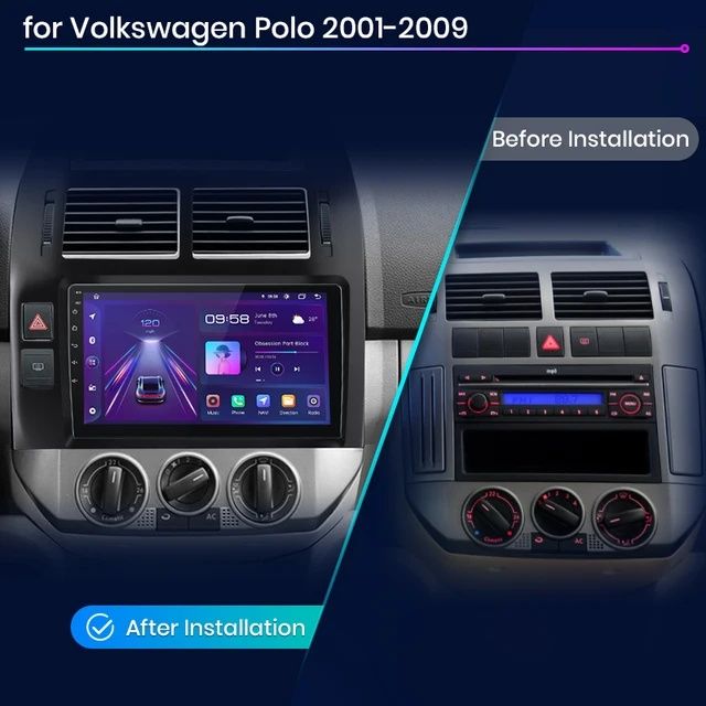 Rádio 9" android Volkswagen Polo 2001-09 CARPLAY WIFI GPS 2/32GB Novo