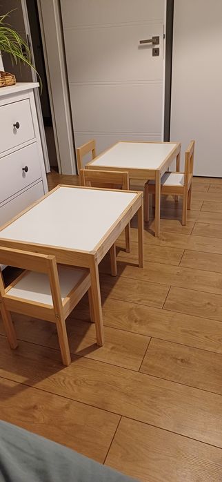 Ikea 2 sztuki stolik drewniany dla dzieci plus 4 krzeselka LATT