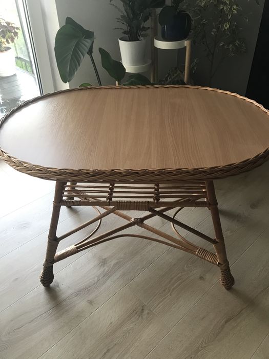 Stolik kawowy owalny 83 x 62 x 64cm wiklina na balkon do salonu okazja
