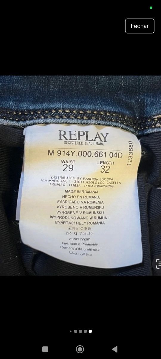 Calças Replay Anbass W29 L32