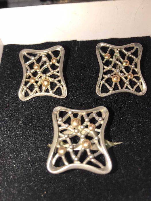 Редкий комплект - серебряные серьги и кольцо 16 размера вес 19 грамм