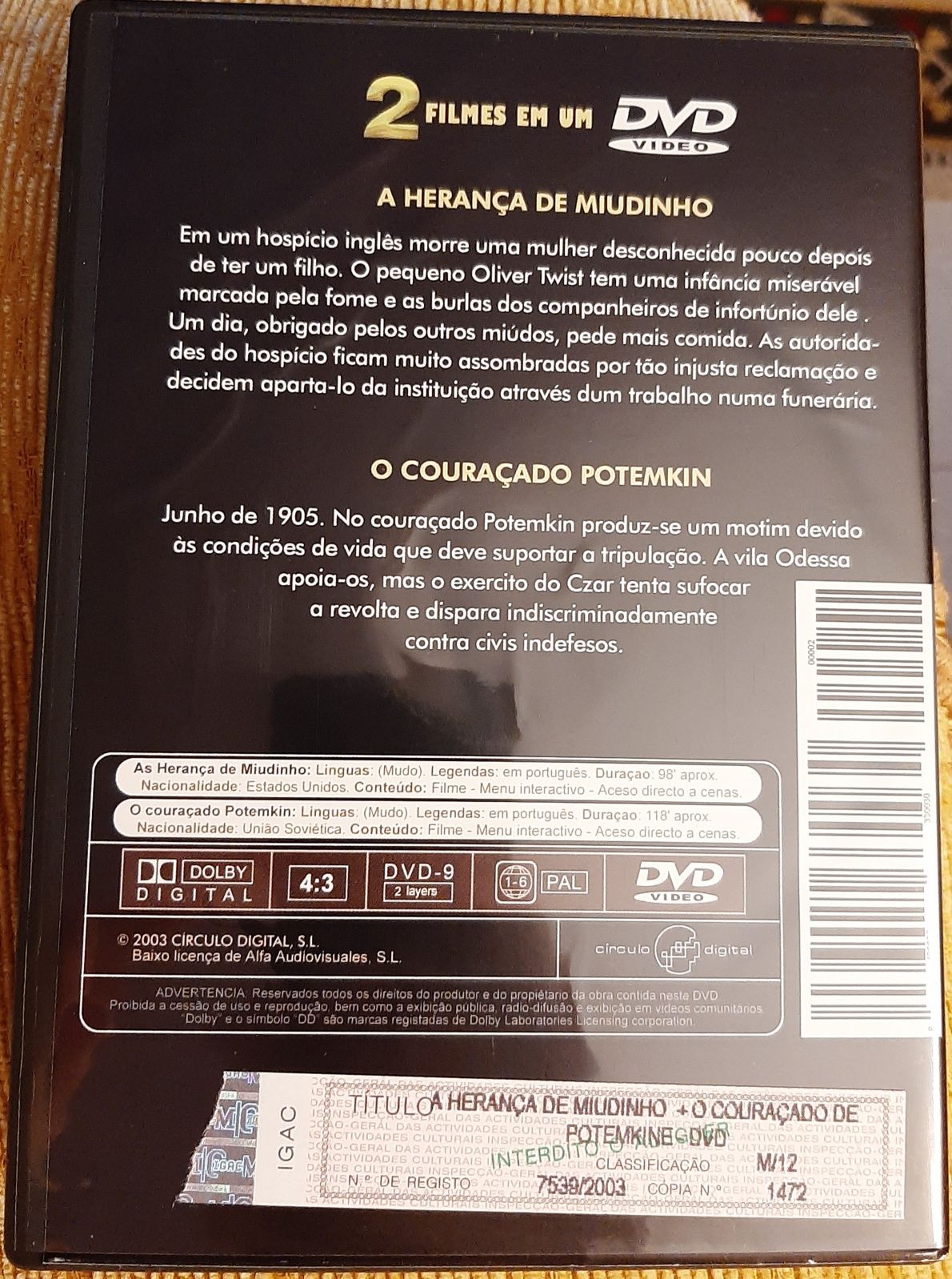 DVD - 2 Filmes - "A Herança de Miudinho / O Couraçado Potemkine"