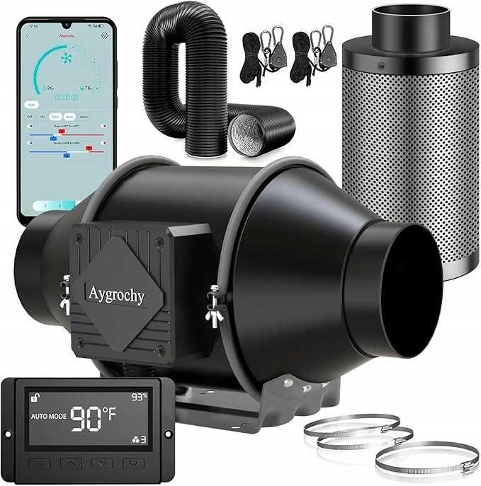 Aygrochy 100mm Wentylator z palikacją z reg. temperatury i wilgotności