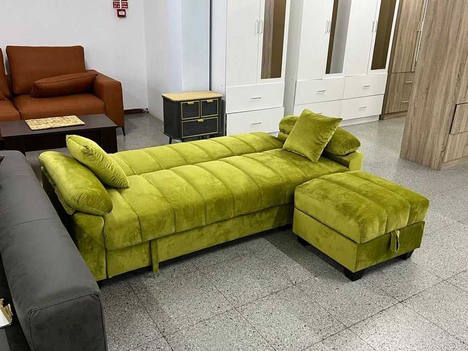 barato sofa cama acolchoado e puff novo envio gratis