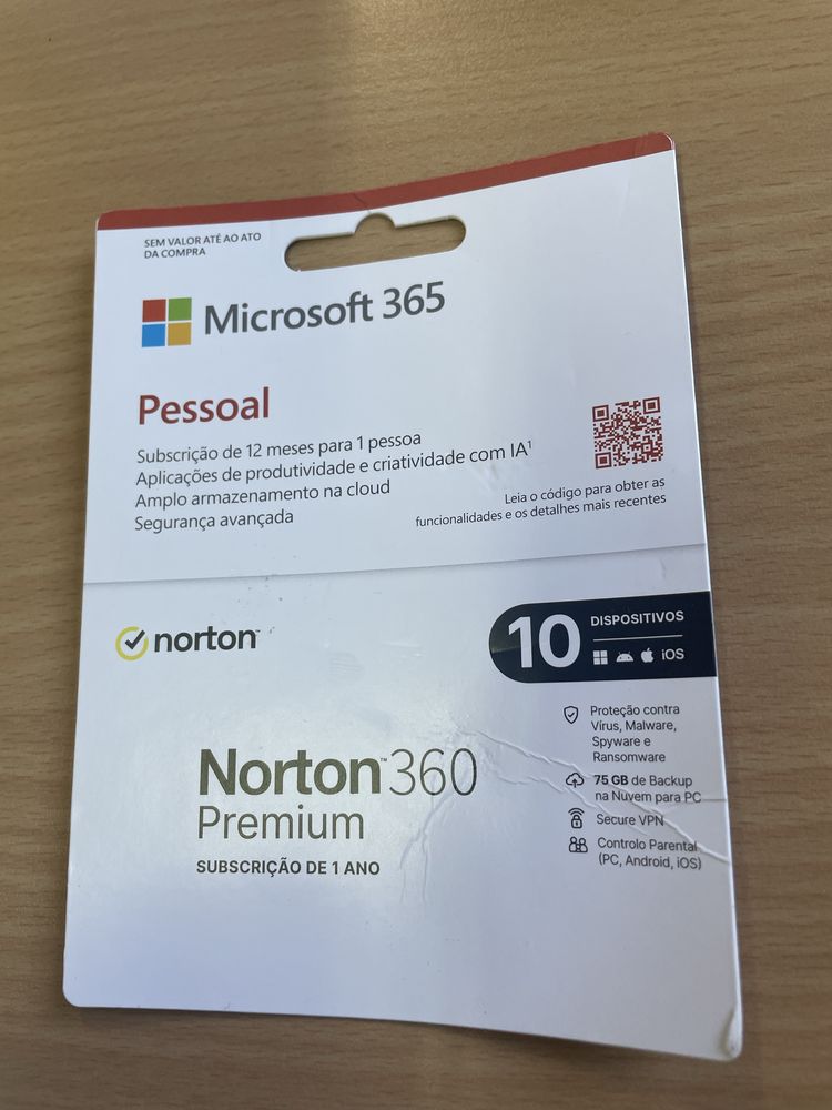 Microsoft 365 Pessoal (12 meses) + Norton 360 Premium (1 ano)