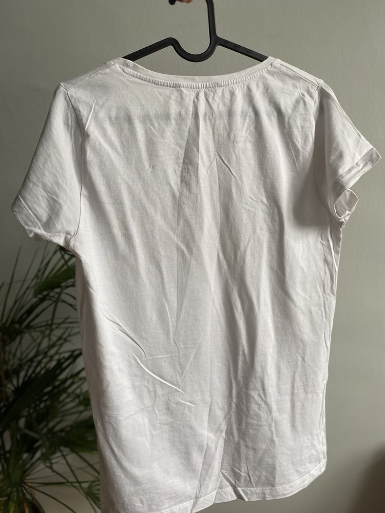 Biała bluzka z krótkim rękawem tshirt L Longboard bawełna z napisem