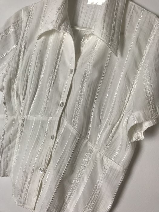 Biała szeroka elegancka koszula z krótkim rękawem vintage