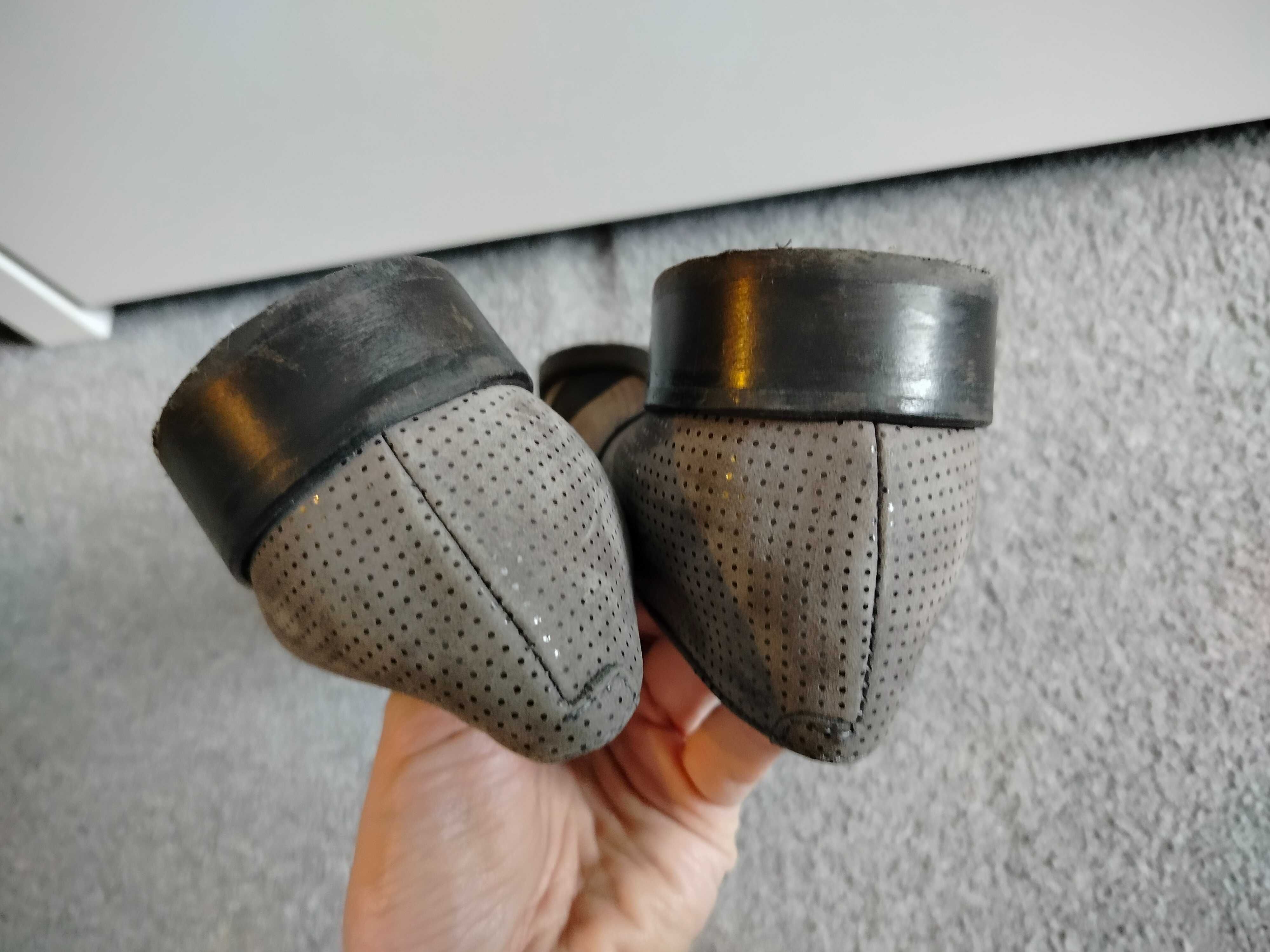 Buty skórzane lordsy szare AJF 38