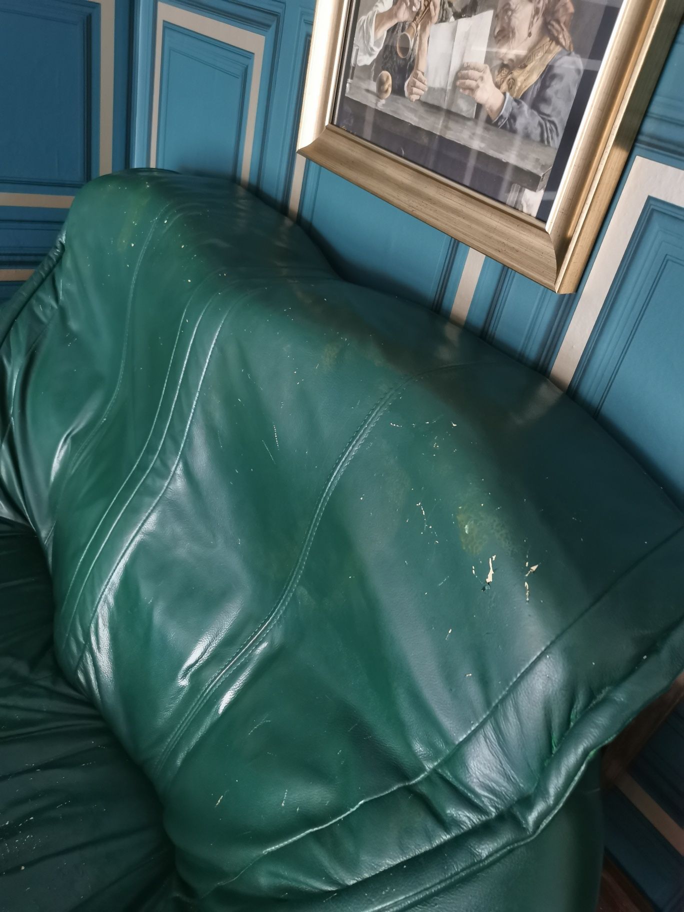 Sofa dębowa skórzana butelkowa zieleń