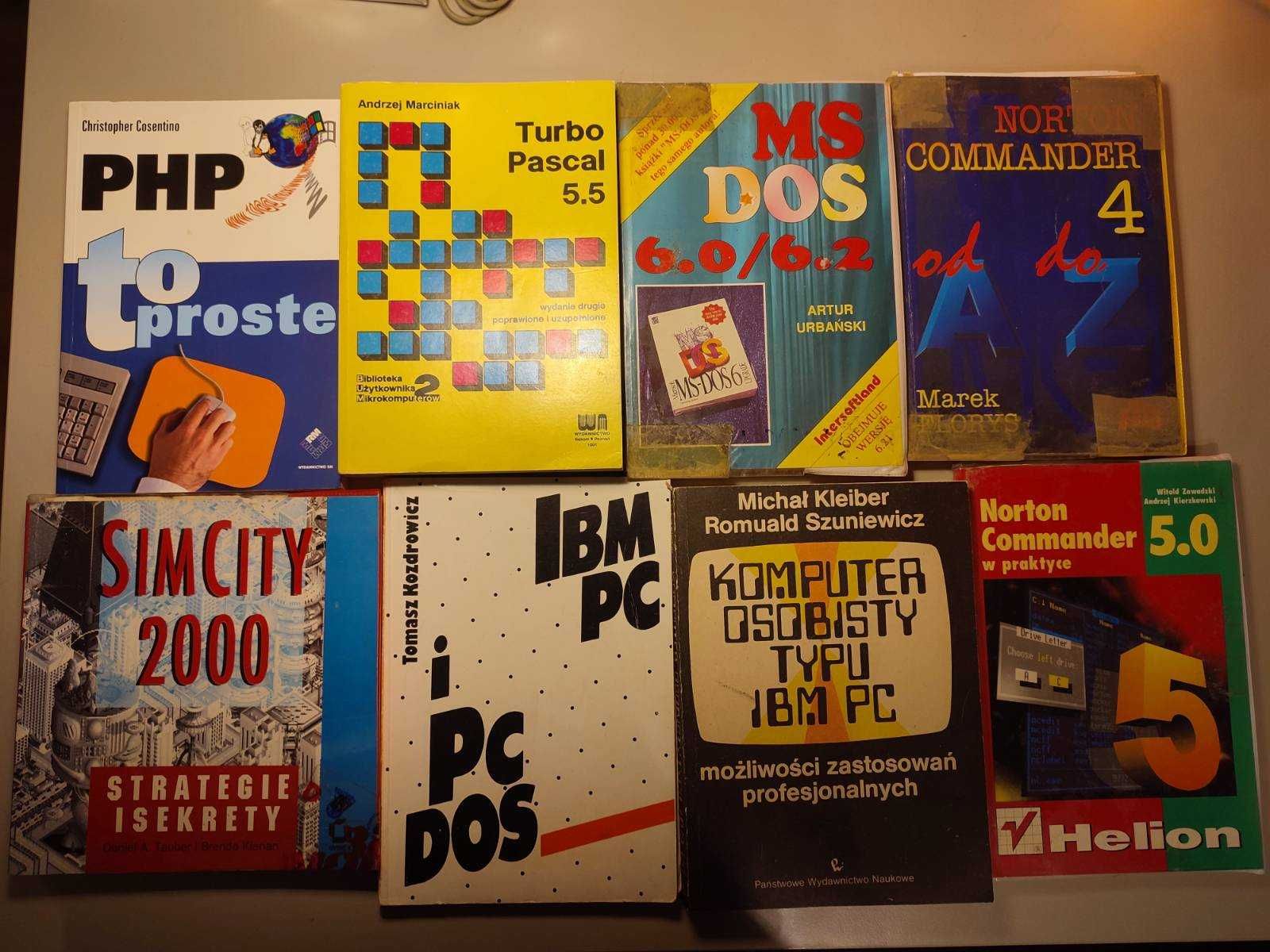 Zestaw retro książki informatyka; Turbo Pascal, DOS, NC, SimCity 2000