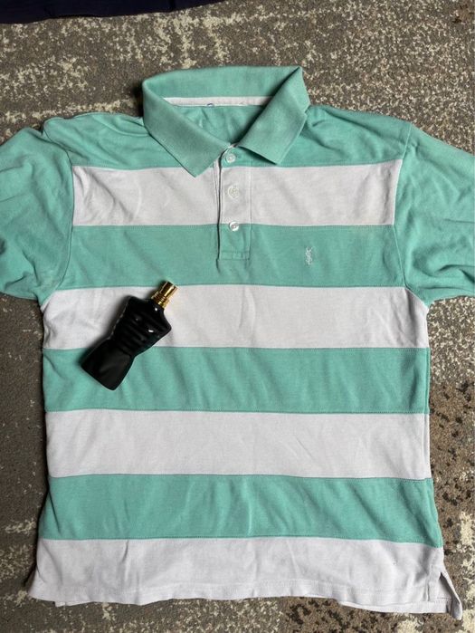 Футболка-поло Yves Saint Laurent (YSL) у смужку, зелено-біла