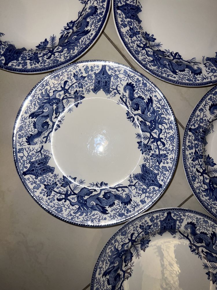 Talerze boch smok dragon ceramiczne lata 30 niebieski wzór